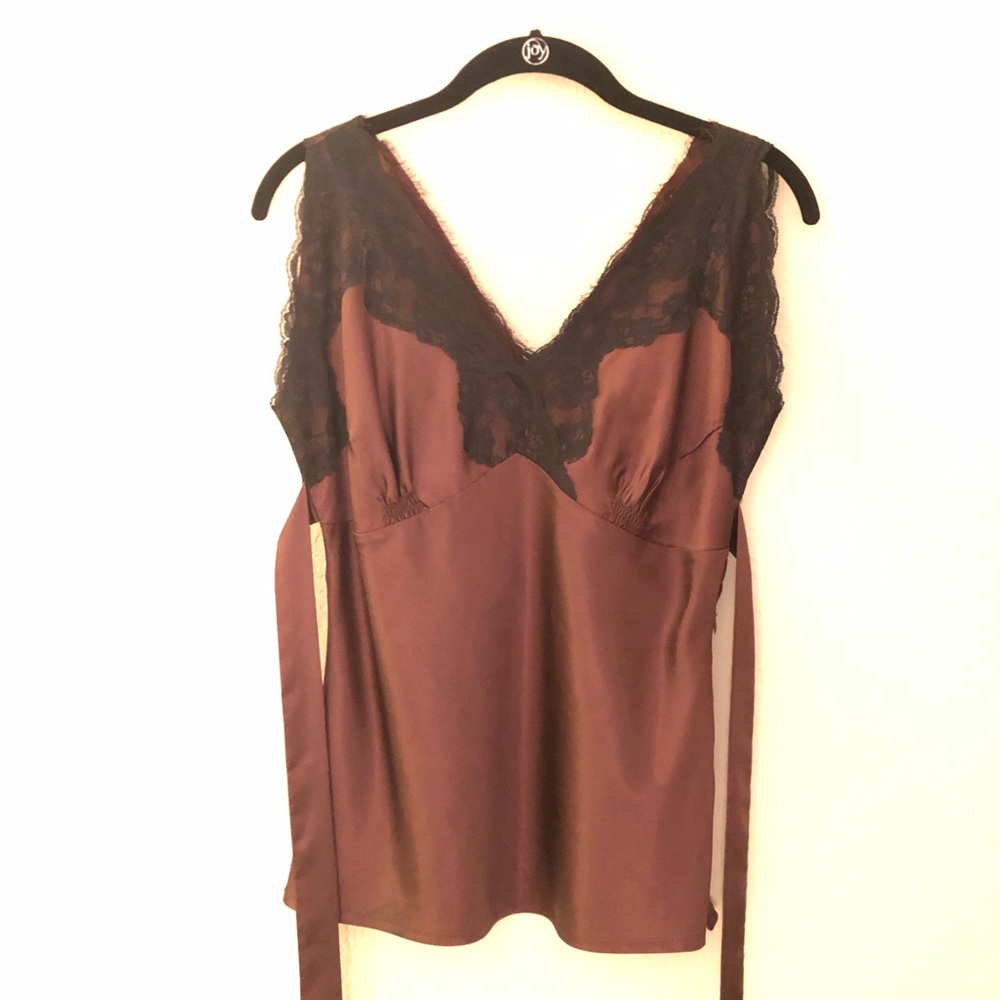 Clearance 🎉 Brown Silky Top with Lace